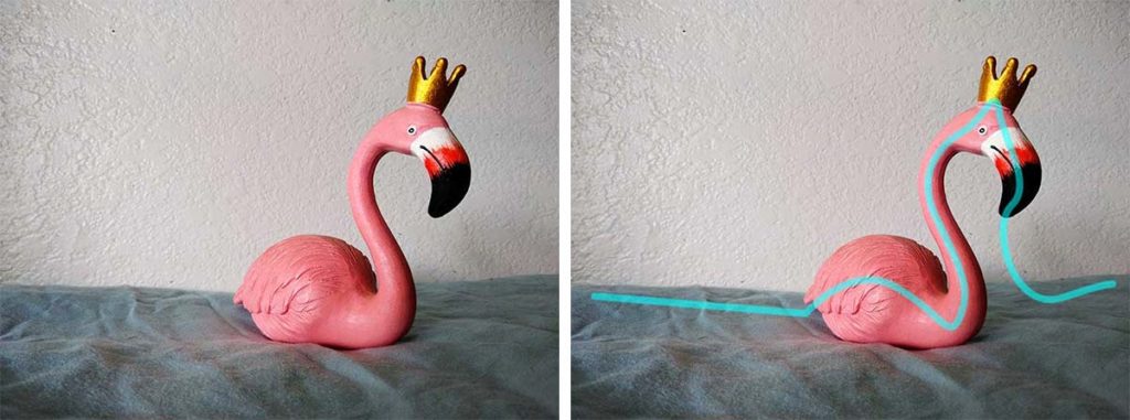 Photo-Of-Lawn-Flamingo-With-Line-Of-Good-Image-Hierarchy-Drawn