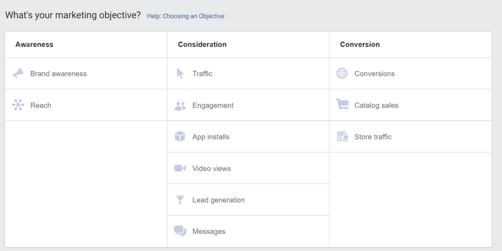 Screenshot-of-awareness-consideration-and-conversion-campaigns-on-Facebook